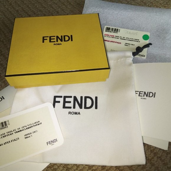 FENDI 'FF Logo w/ Orange Detail' Authentic Men's Canvas/Leather Card Holder NWT! - Picture 15 of 15